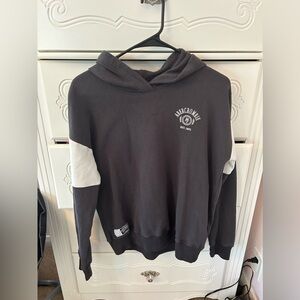 abercrombie sweatshirt, charcoal grey with white on sleeves